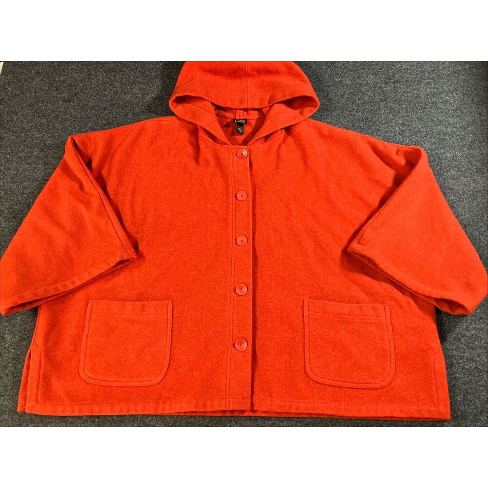 EILEEN FISHER Tangelo Orange Wool Melton Hooded Boxy Jacket Coat Hood Large L